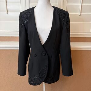 Vintage John Meyer Of Norwich Women’s Black Beaded Blazer Evening Jacket Sz 6